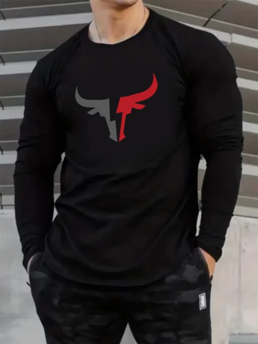 bull pattern printed round neck long sleeved shirt - Image 23