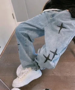 Prints Jeans Men 2023 New Streetwear Baggy Wide Leg Jeans