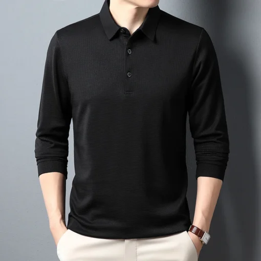 Men's Business Casual Polo Long Sleeve Shirt - Image 4
