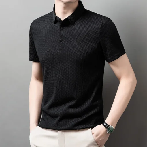 Men's Business Casual Short Sleeved Bone Flower Solid Color POLO Shirt - Image 28