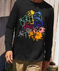 men's printed round neck long-sleeved T-shirt