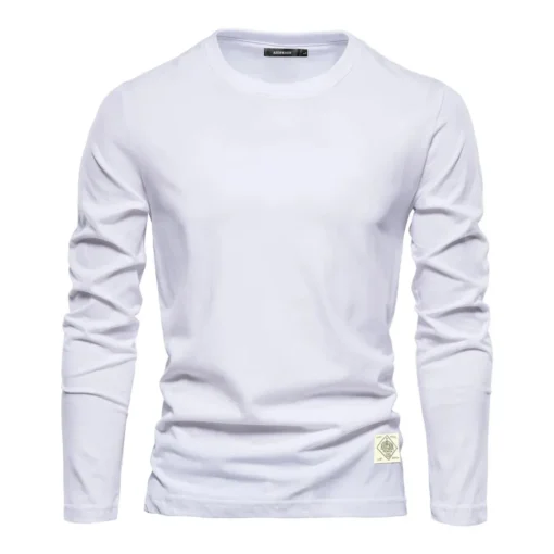 100% Cotton Long Sleeve  Solid Spring Casual Men's T-shirts - Image 6