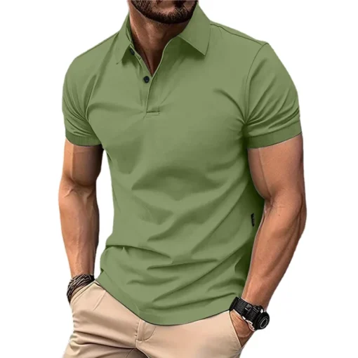 Men's Solid Color Polo Shirt Short Sleeve Lapel Button - Image 4