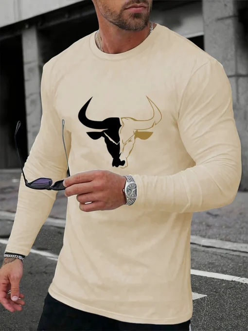 bull pattern printed round neck long sleeved shirt - Image 3