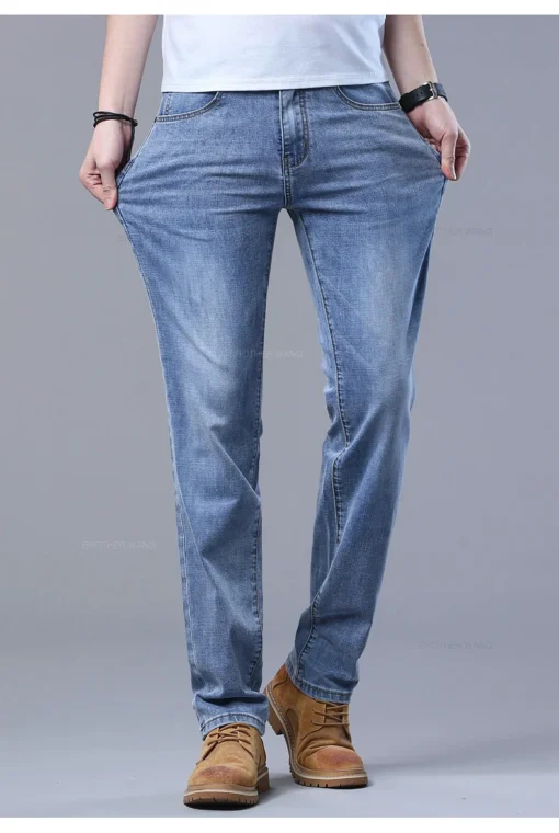 Spring Men's Light Blue Slim Jeans - Image 14