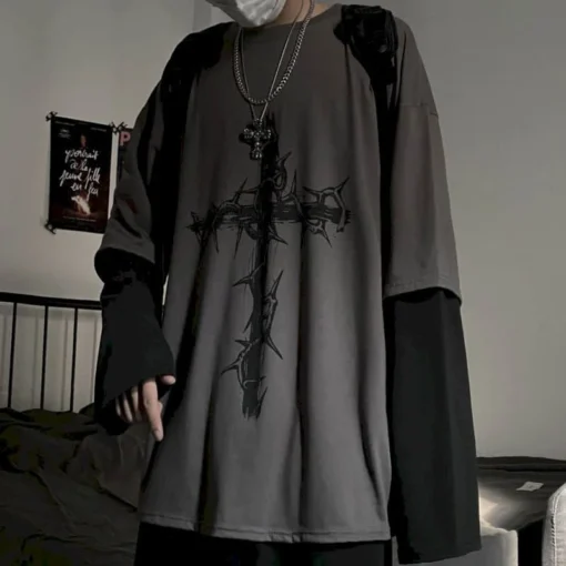 anime casual Long Sleeved Oversized T-Shirt Harajuku Streetwear Academia - Image 14