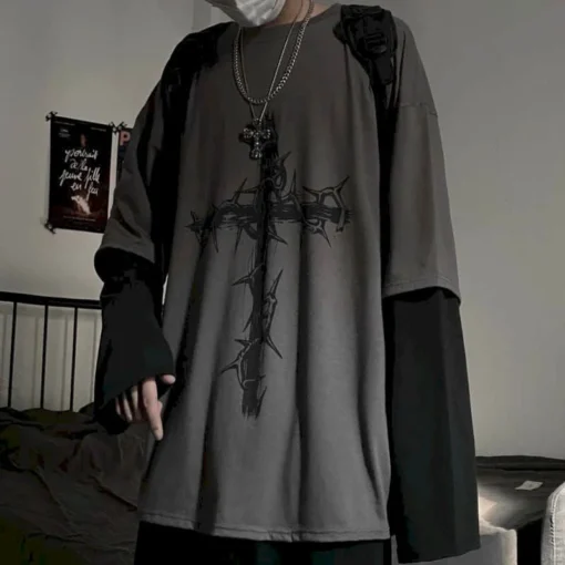 anime casual Long Sleeved Oversized T-Shirt Harajuku Streetwear Academia - Image 11