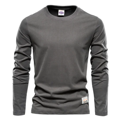 100% Cotton Long Sleeve  Solid Spring Casual Men's T-shirts - Image 16