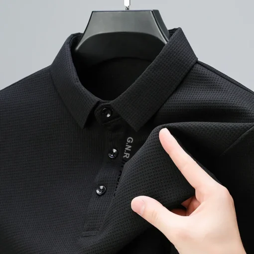 Men's Waffle Long Sleeved POLO Shirt - Image 4