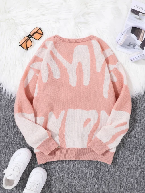 Irregular Jacquard Pattern Pullover Sweater - Image 21