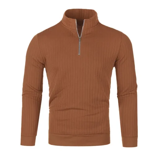 Semi Turtleneck Long Sleeve Half Zip Pullover Knitted Sweater - Image 31