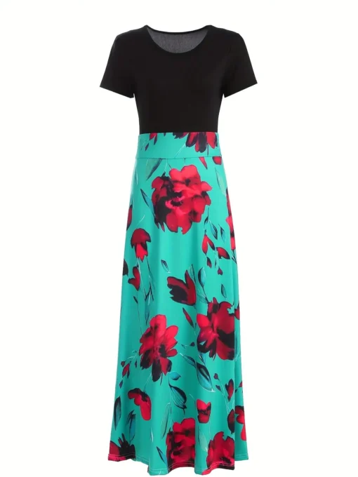 Flower Print Short Sleeved Dress - Image 31