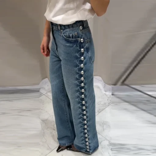 Metal Rivet High Waist Jeans - Image 13