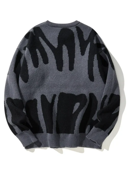 Irregular Jacquard Pattern Pullover Sweater - Image 3