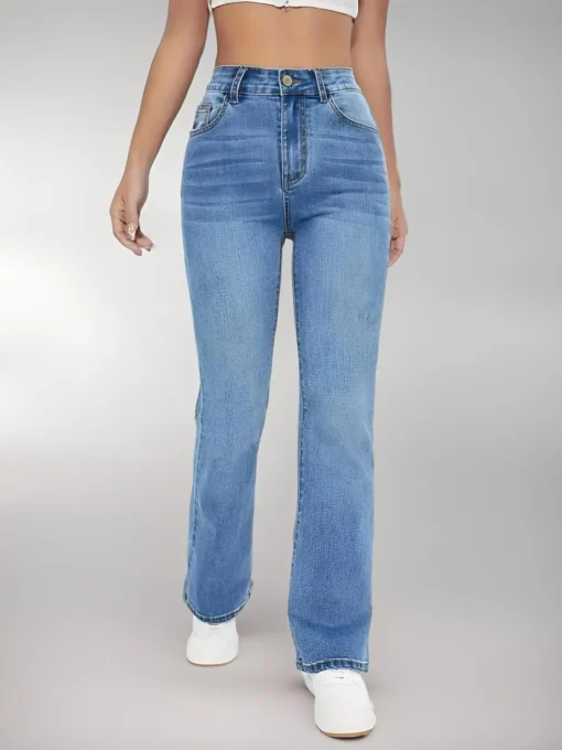 Slimming High Waist Washed Jeans - Image 4
