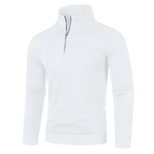 Semi Turtleneck Long Sleeve Half Zip Pullover Knitted Sweater - Image 14