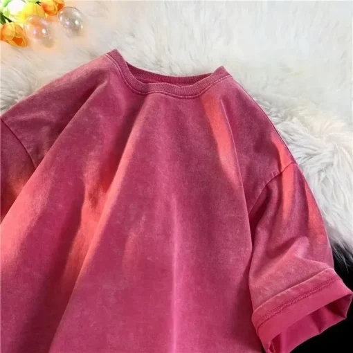 American Style Retro Heavyweight Solid Color Short Sleeved T-shirt - Image 26