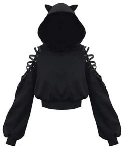 Gothic Cat Ear Crop Top Hoodie