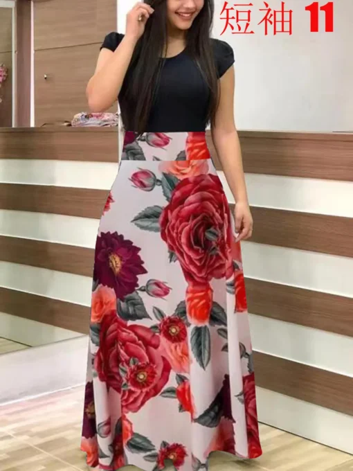 Flower Print Short Sleeved Dress - Image 15