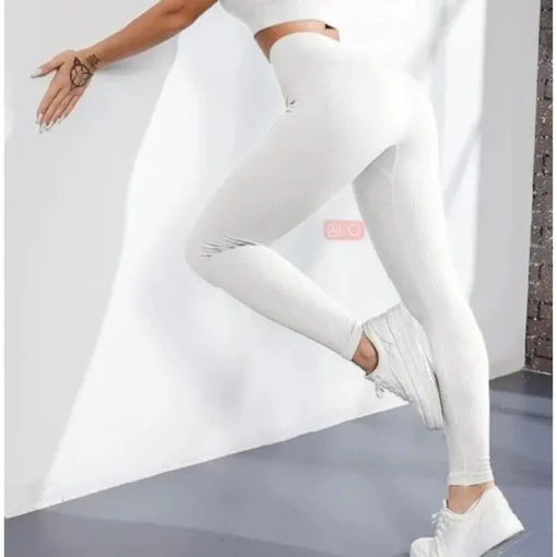 Elastic Thread Knitted Leggings - Image 3