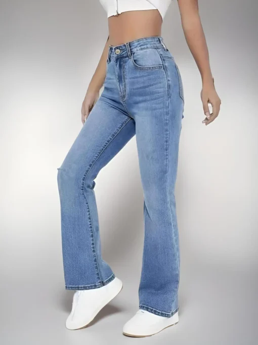 Slimming High Waist Washed Jeans - Image 5