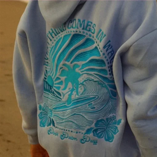 Pink Palm Puff Embroidery Hoodie - Image 2