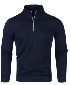 Semi Turtleneck Long Sleeve Half Zip Pullover Knitted Sweater