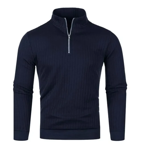 Semi Turtleneck Long Sleeve Half Zip Pullover Knitted Sweater