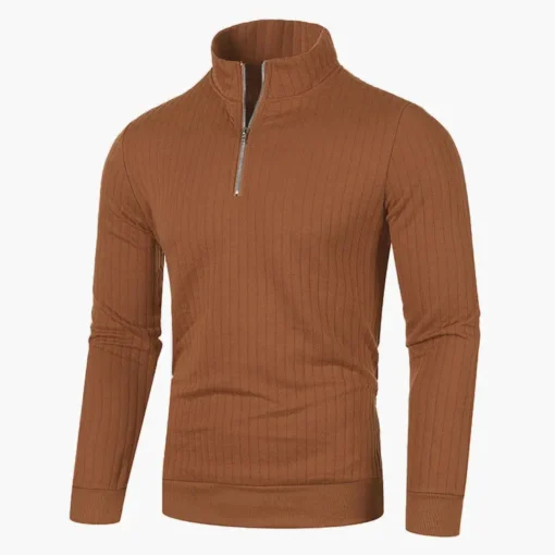 Semi Turtleneck Long Sleeve Half Zip Pullover Knitted Sweater - Image 32