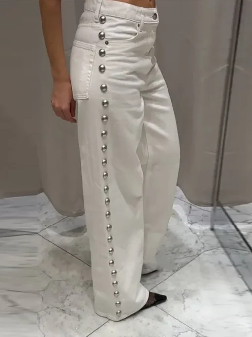 Metal Rivet High Waist Jeans - Image 6