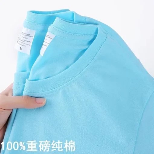 100% Cotton Solid Colour O Neck Short-sleeved Tops - Image 20