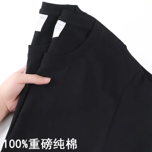 100% Cotton Solid Colour O Neck Short-sleeved Tops - Image 9
