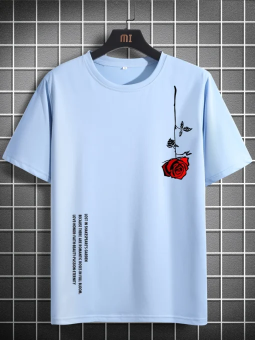 Summer Loose Size 100% Cotton Rose Print T-Shirt - Image 5