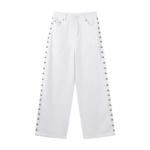 Metal Rivet High Waist Jeans - Image 29