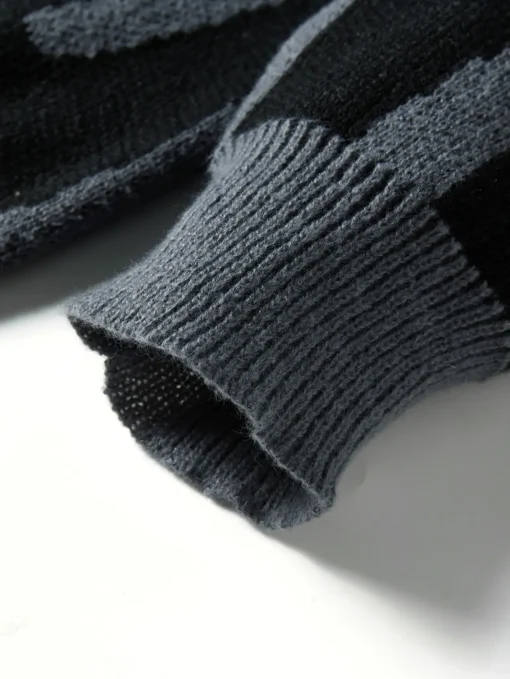Irregular Jacquard Pattern Pullover Sweater - Image 4