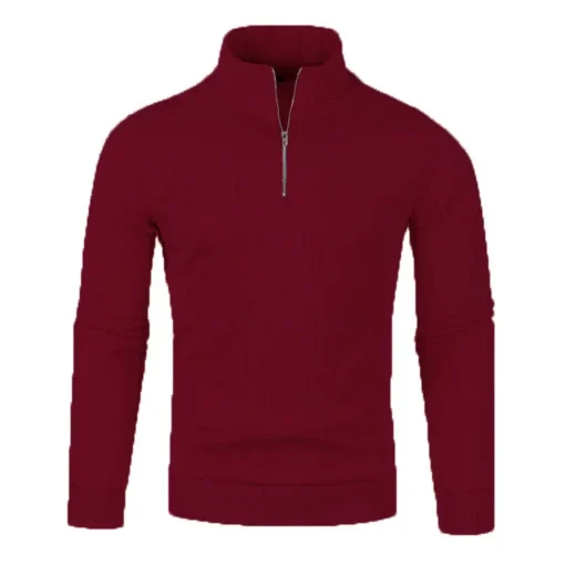 Semi Turtleneck Long Sleeve Half Zip Pullover Knitted Sweater - Image 23
