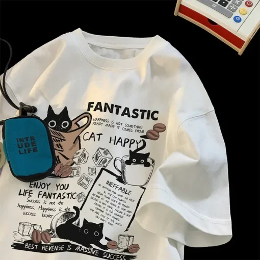 Cartoon Cat Group Printed T-Shirt - Image 2
