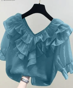 ZANZEA Solid Ruffle Blouse