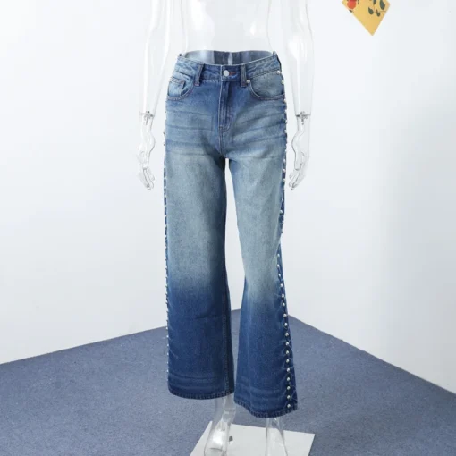 Metal Rivet High Waist Jeans - Image 41