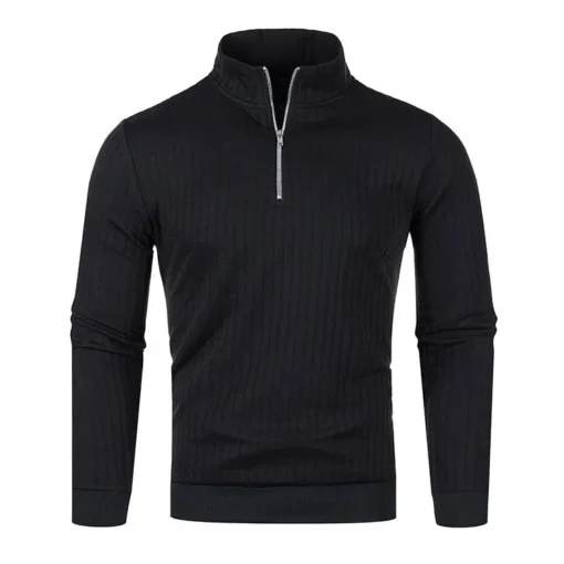 Semi Turtleneck Long Sleeve Half Zip Pullover Knitted Sweater - Image 19