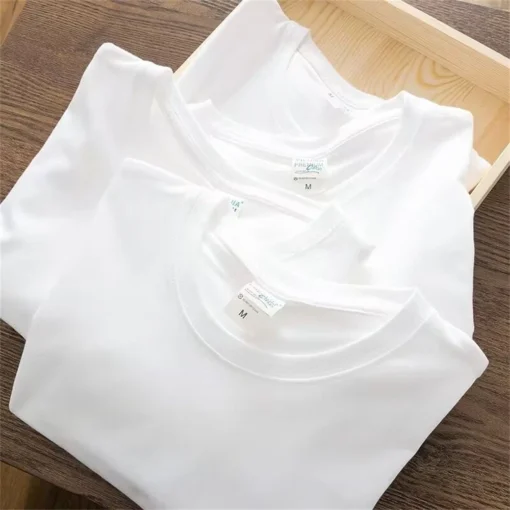 O-neck Round Collar Short-Sleeve Couple White Top Tees - Image 5