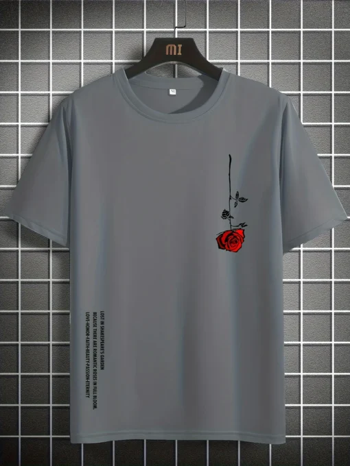 Summer Loose Size 100% Cotton Rose Print T-Shirt - Image 2