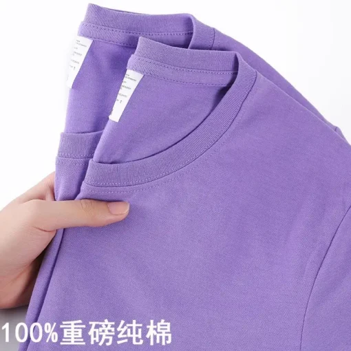100% Cotton Solid Colour O Neck Short-sleeved Tops - Image 15