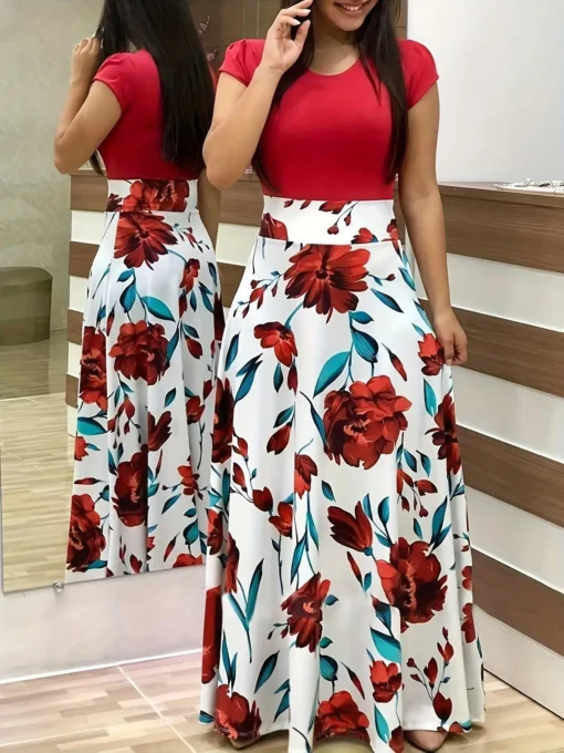 Flower Print Short Sleeved Dress - Image 27