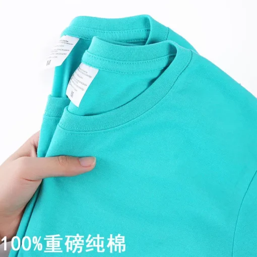 100% Cotton Solid Colour O Neck Short-sleeved Tops - Image 16