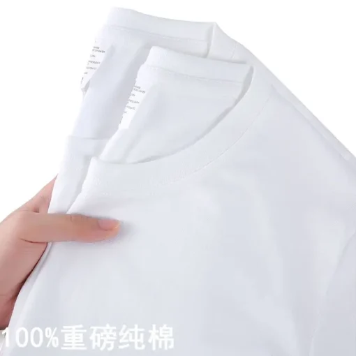 100% Cotton Solid Colour O Neck Short-sleeved Tops - Image 10