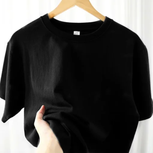 100% Cotton Solid Colour O Neck Short-sleeved Tops - Image 4