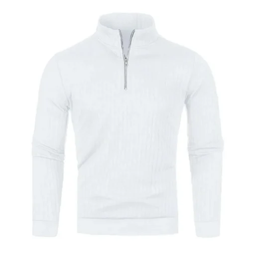 Semi Turtleneck Long Sleeve Half Zip Pullover Knitted Sweater - Image 3