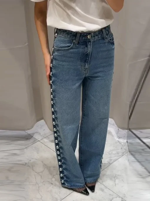 Metal Rivet High Waist Jeans - Image 4