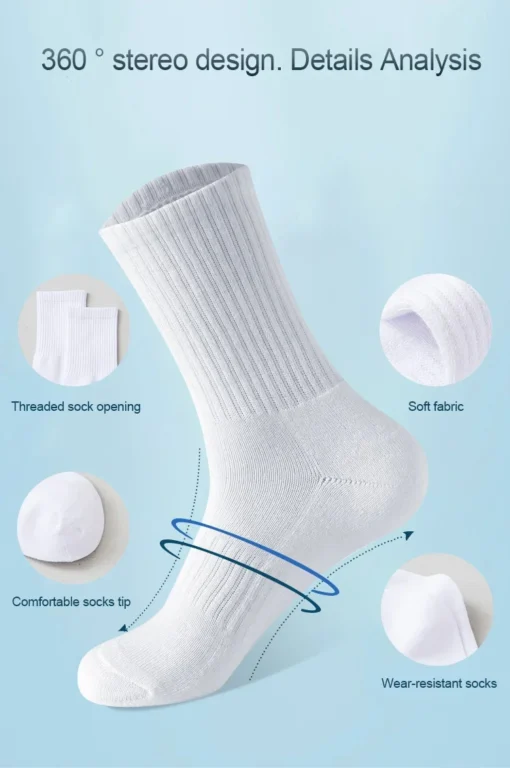 5Pairs Brand Men Cotton New Style White Socks - Image 13